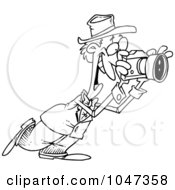 Poster, Art Print Of Cartoon Black And White Outline Design Of A Happy Photographer