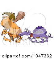 Royalty Free RF Clip Art Illustration Of A Cartoon Caveman Walking His Dinosaur by toonaday