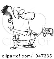 Royalty Free RF Clip Art Illustration Of A Cartoon Black And White Outline Design Of A Cautious Man Paying by toonaday