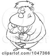 Poster, Art Print Of Cartoon Black And White Outline Design Of A Businessman Using A Pda