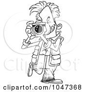 Royalty Free RF Clip Art Illustration Of A Cartoon Black And White Outline Design Of A Snappy Photographer