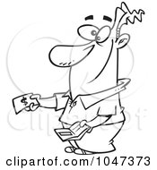 Poster, Art Print Of Cartoon Black And White Outline Design Of A Happy Man Paying