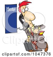 Royalty Free RF Clip Art Illustration Of A Cartoon Businessman Using A Pay Phone