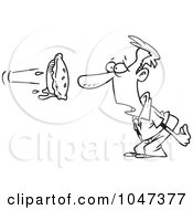 Royalty Free RF Clip Art Illustration Of A Cartoon Black And White Outline Design Of A Pie Flying At A Mans Face by toonaday