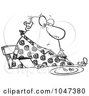 Poster, Art Print Of Cartoon Black And White Outline Design Of A Fat Man Eating Peas