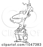 Cartoon Black And White Outline Design Of A Smoking Man Wearing Patches