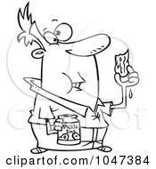 Royalty Free RF Clip Art Illustration Of A Cartoon Black And White Outline Design Of A Messy Man Eating Pickles by toonaday