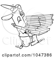 Poster, Art Print Of Cartoon Black And White Outline Design Of A Goofy Pizza Delivery Boy