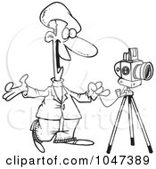 Royalty Free RF Clip Art Illustration Of A Cartoon Black And White Outline Design Of A Friendly Photographer