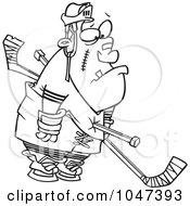 Royalty Free RF Clip Art Illustration Of A Cartoon Black And White Outline Design Of A Hockey Player Getting A Penalty