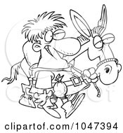 Poster, Art Print Of Cartoon Black And White Outline Design Of A Peddlar With A Donkey