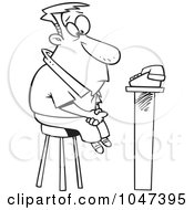 Poster, Art Print Of Cartoon Black And White Outline Design Of A Man Waiting For A Phone Call