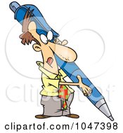 Royalty Free RF Clip Art Illustration Of A Cartoon Businessman Holding A Huge Pen by toonaday