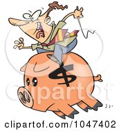Poster, Art Print Of Cartoon Businessman Riding A Piggy Bank