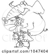 Poster, Art Print Of Cartoon Black And White Outline Design Of A Businessman Giving An Elephant A Piggy Back Ride