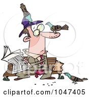 Royalty Free RF Clip Art Illustration Of Cartoon Pigeons On A Man Reading The Newspaper by toonaday