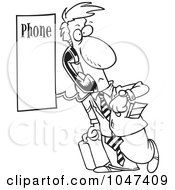 Royalty Free RF Clip Art Illustration Of A Cartoon Black And White Outline Design Of A Businessman Using A Pay Phone