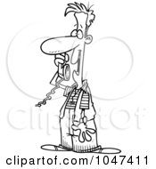 Poster, Art Print Of Cartoon Black And White Outline Design Of A Man On The Phone