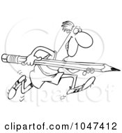 Cartoon Black And White Outline Design Of A Man Doing A Pencil Vault