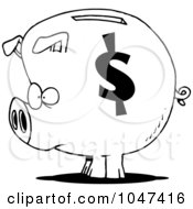 Royalty Free RF Clip Art Illustration Of A Cartoon Black And White Outline Design Of A Dollar Symbol On A Piggy Bank by toonaday