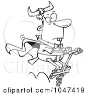 Cartoon Black And White Outline Design Of A Weird Man On A Pogo Stick
