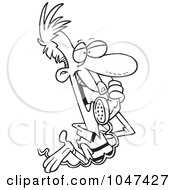 Royalty Free RF Clip Art Illustration Of A Cartoon Black And White Outline Design Of A Chatty Man On The Phone