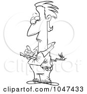 Royalty Free RF Clip Art Illustration Of A Cartoon Black And White Outline Design Of A Vampire Pierced With A Branch