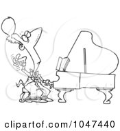 Cartoon Black And White Outline Design Of A Fancy Pianist