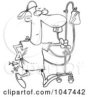 Poster, Art Print Of Cartoon Black And White Outline Design Of A Hospital Patient With Needles In His Butt