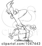 Cartoon Black And White Outline Design Of A Pesky Fly Bugging A Man