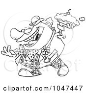 Poster, Art Print Of Cartoon Black And White Outline Design Of A Clown Throwing A Pie