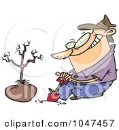 Cartoon Guy Planting A Tree