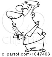 Royalty Free RF Clip Art Illustration Of A Cartoon Black And White Outline Design Of A Man Pondering by toonaday