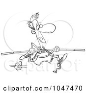 Royalty Free RF Clip Art Illustration Of A Cartoon Black And White Outline Design Of A Pole Vaulter