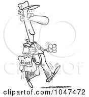 Royalty Free RF Clip Art Illustration Of A Cartoon Black And White Outline Design Of A Happy Post Man by toonaday