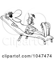 Royalty Free RF Clip Art Illustration Of A Cartoon Black And White Outline Design Of A Man Lounging Poolside by toonaday