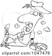Royalty Free RF Clip Art Illustration Of A Cartoon Black And White Outline Design Of A Pitcher With A Ball In His Mouth