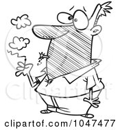 Royalty Free RF Clip Art Illustration Of A Cartoon Black And White Outline Design Of A Man Lighting An Exploding Cigarette by toonaday