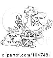 Royalty Free RF Clip Art Illustration Of A Cartoon Black And White Outline Design Of A Politician With A Bag Of Tricks by toonaday