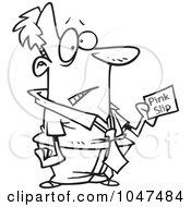 Royalty Free RF Clip Art Illustration Of A Cartoon Black And White Outline Design Of A Nervous Businessman Holding A Pink Slip