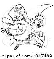 Poster, Art Print Of Cartoon Black And White Outline Design Of An Attacking Pirate