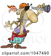 Royalty Free RF Clip Art Illustration Of A Cartoon Pirate Using A Spyglass