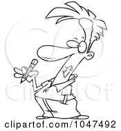 Royalty Free RF Clip Art Illustration Of A Cartoon Black And White Outline Design Of A Guy Holding A Pencil