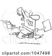 Poster, Art Print Of Cartoon Black And White Outline Design Of A Businessman Fetching Coffee And Paperwork