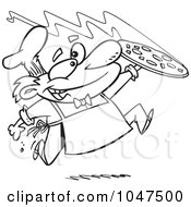 Royalty Free RF Clip Art Illustration Of A Cartoon Black And White Outline Design Of A Happy Pizza Maker