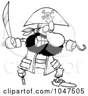 Royalty Free RF Clip Art Illustration Of A Cartoon Black And White Outline Design Of A Tough Pirate With A Sword
