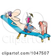 Royalty Free RF Clip Art Illustration Of A Cartoon Man Lounging Poolside by toonaday