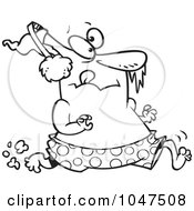 Royalty Free RF Clip Art Illustration Of A Cartoon Black And White Outline Design Of A Frozen Polar Swimminer