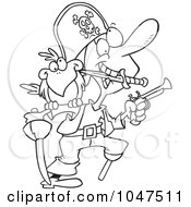 Royalty Free RF Clip Art Illustration Of A Cartoon Black And White Outline Design Of An Armed Pirate by toonaday