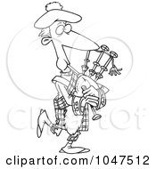 Cartoon Black And White Outline Design Of A Man Playing Bag Pipes